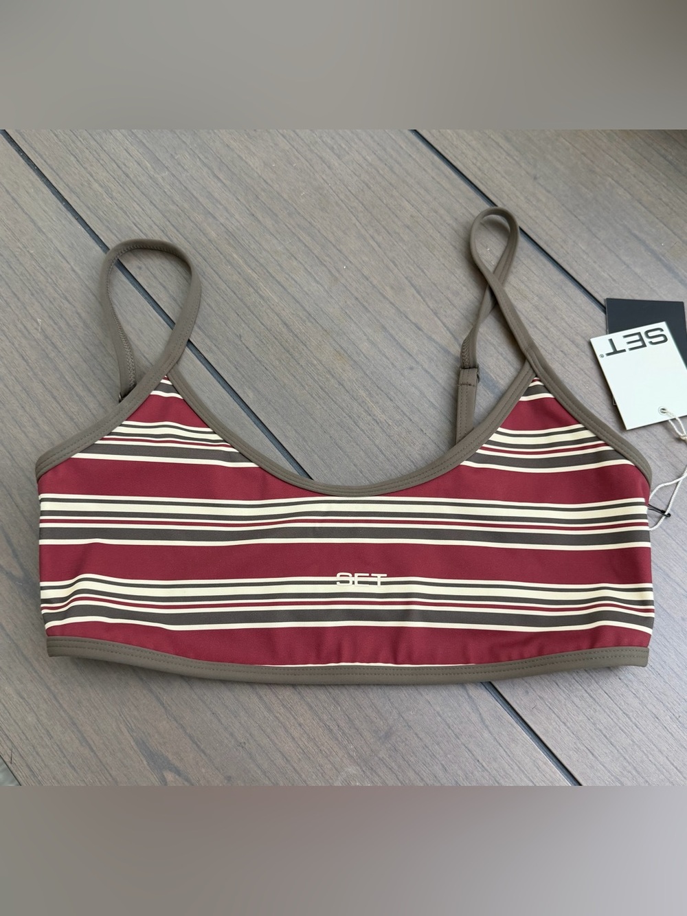Set Active Sportbody Sporty Stripe Scoop Base Bra Sweet Tea Medium BNWT - Picture 3 of 7